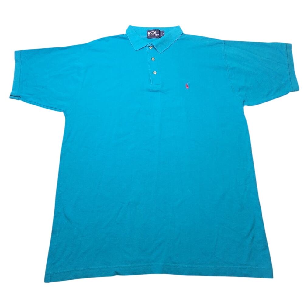 VTG 90s Polo Shirt Ralph Lauren Made in USA Pique Shirt Teal Blue Label XXL